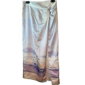 Rachel Zoe Satin Beach Print Maxi Skirt With Elastic Waist Size Medium